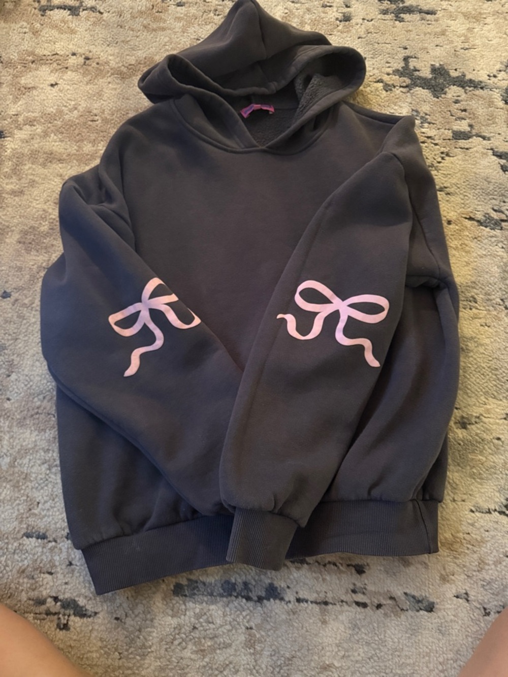 Edikted charcoal grey Hoodie with Pink Bow Sleeve Graphics women’s/junior